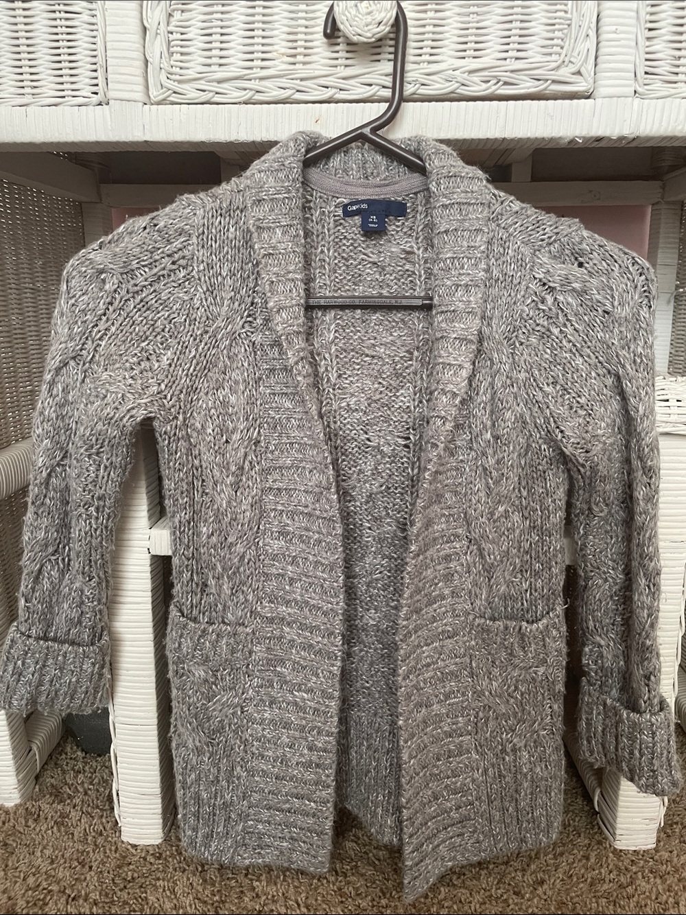 GAP Heather Gray & Navy Chunky Knit Open-Front Cardigan